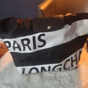 Longchamp Black and White Tote with Paris Design